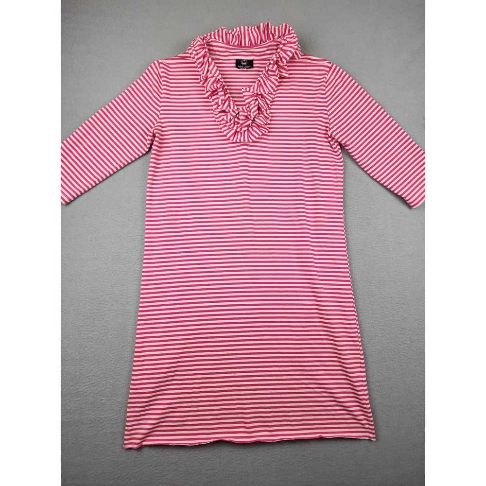 Sailor-sailor Dress Womens Medium Pink Stripe Ruffle V Neck 3/4 Sleeve Shift